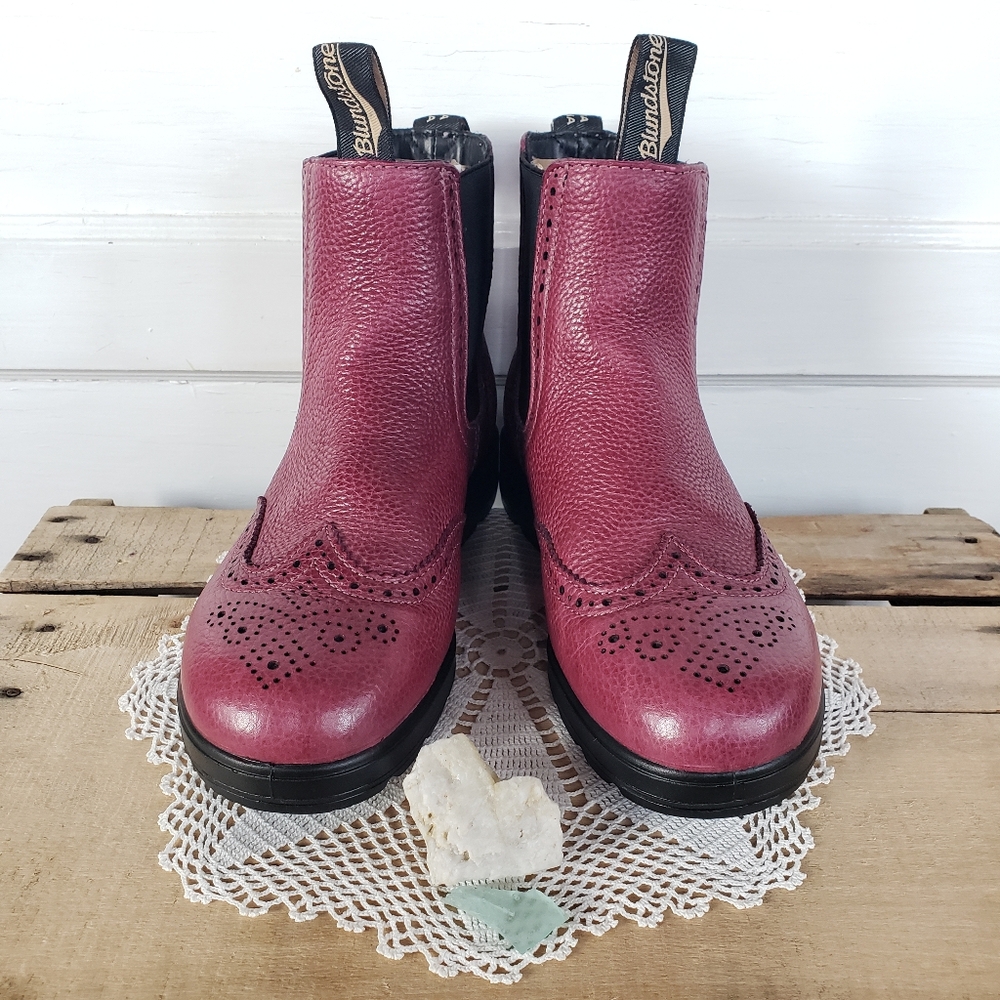 Berry Brogue Blundstone Wingtip High Top Boots Red Pebble Boho #1383 UK 4 | 7 US - Picture 8 of 13